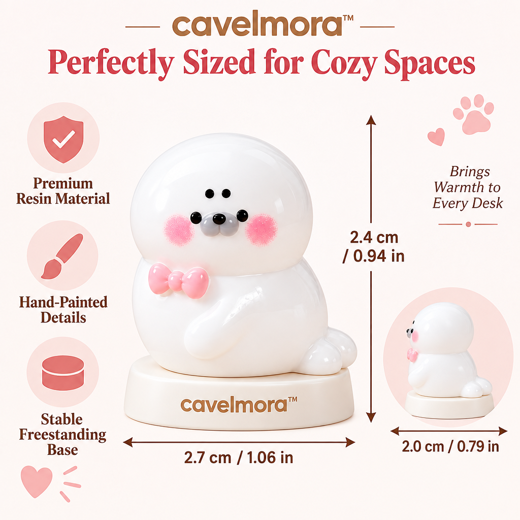 Cavelmora™White Seal With Pink Bowtie Figurine