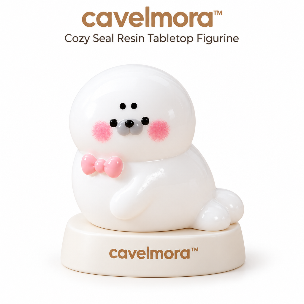 Cavelmora™White Seal With Pink Bowtie Figurine