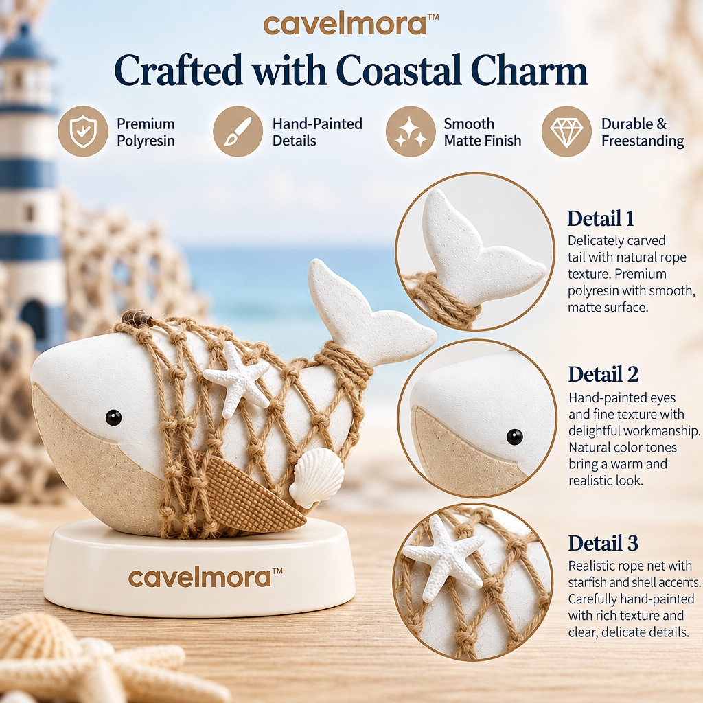 Cavelmora™Net Wrapped White Whale Figurine