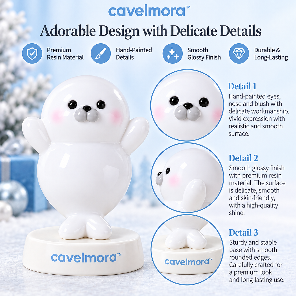 Cavelmora™Waving White Seal Resin Figurine