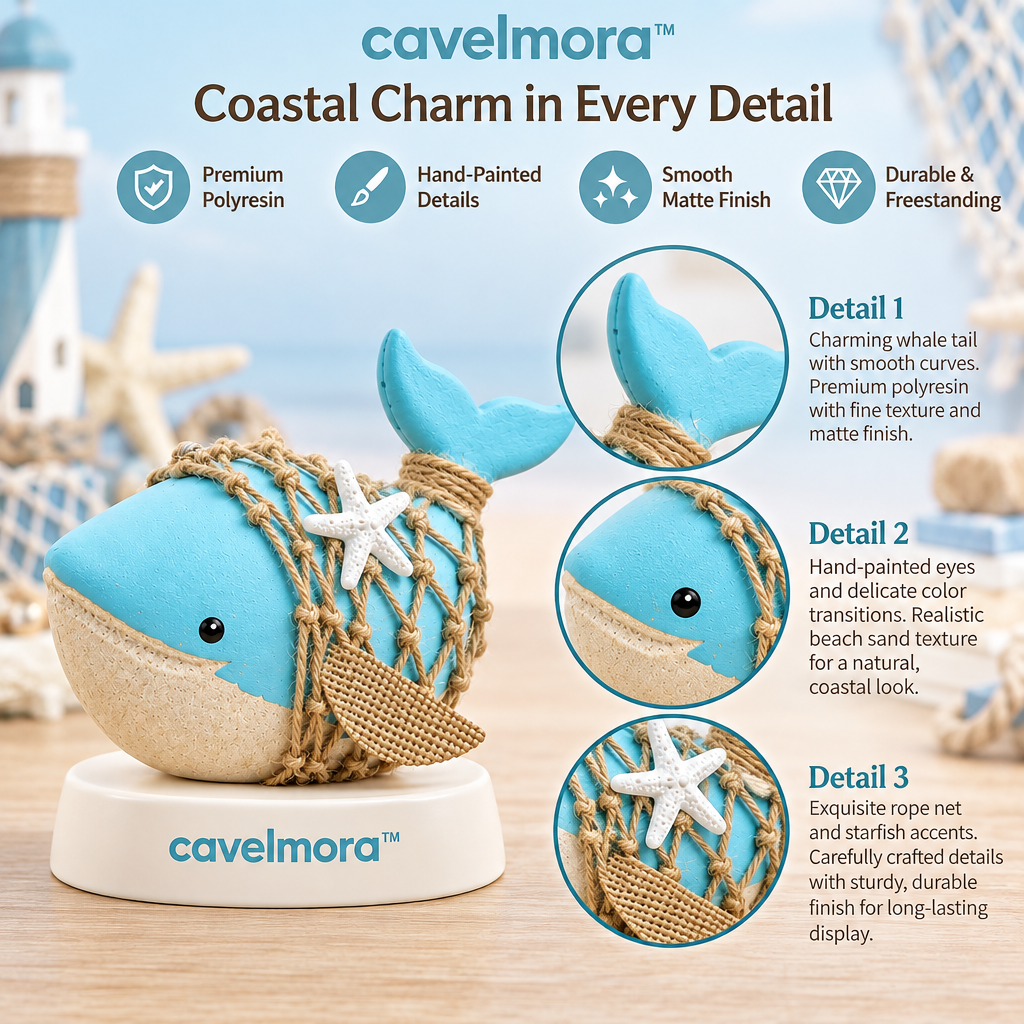 Cavelmora™Net Wrapped Light Blue Whale Figurine