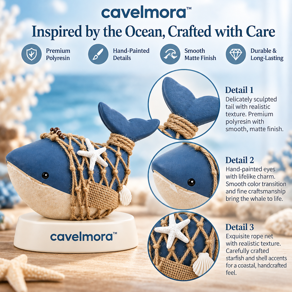 Cavelmora™Nautical Net Wrapped Whale Figurine